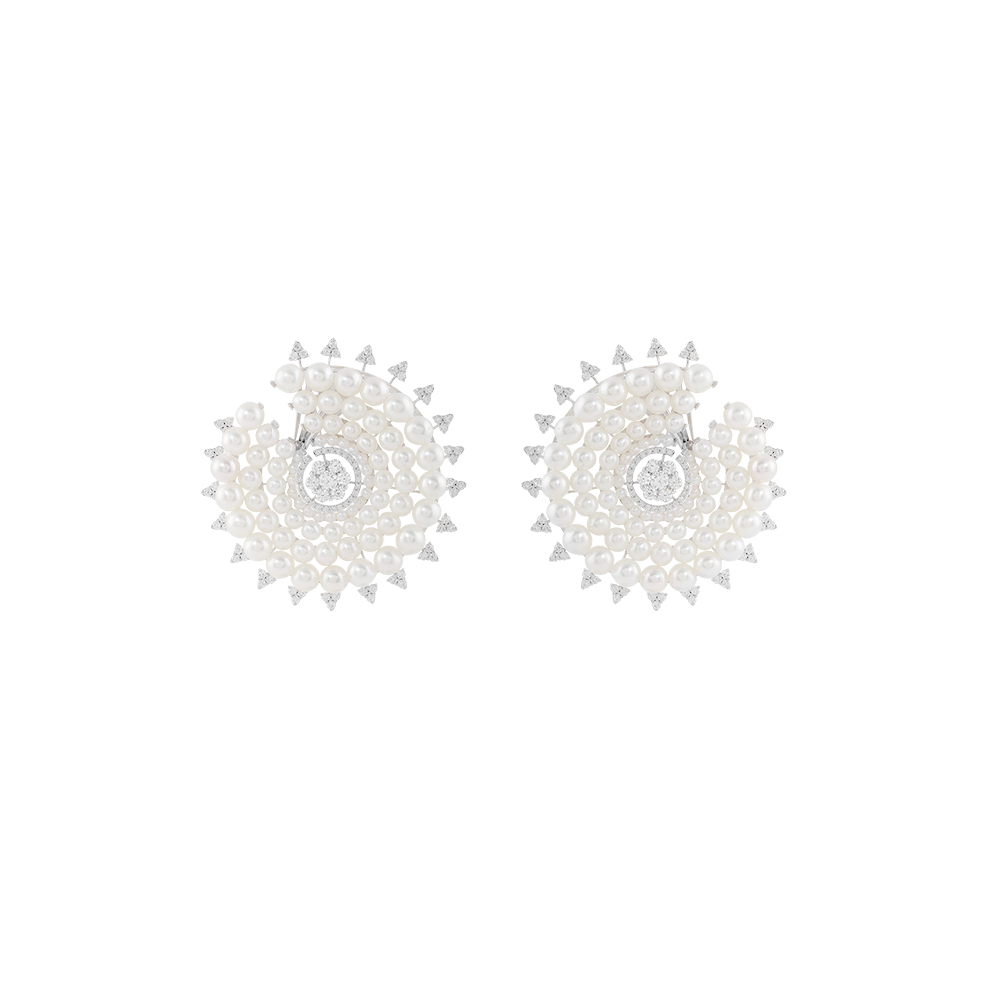 Pearl & Round Diamond Circle Earrings Image