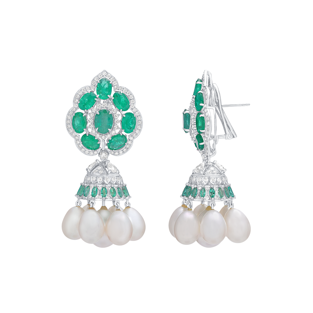 Oval Green Emerald Jhumki Image